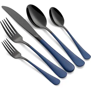 20-Piece Black Silverware Set 18/0 Stainless Flatware Sapphire Blue Handle Cutlery Set Service for 4 Set Mirror Finish Dishwasher Safe