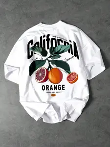 Men's California Graphic T-Shirt, Casual Short Sleeve Crewneck Tee, Fruit Print Streetwear, Soft Cotton Summer Top