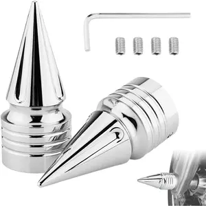 Front Axle Nut Covers CNC Black Chrome Caps Compatible with Harley Davidson Road Glide Sportster Softail Touring Dyna Trike Road King Iron 883 Fat Boy 2002-2024 (Spike Chrome)