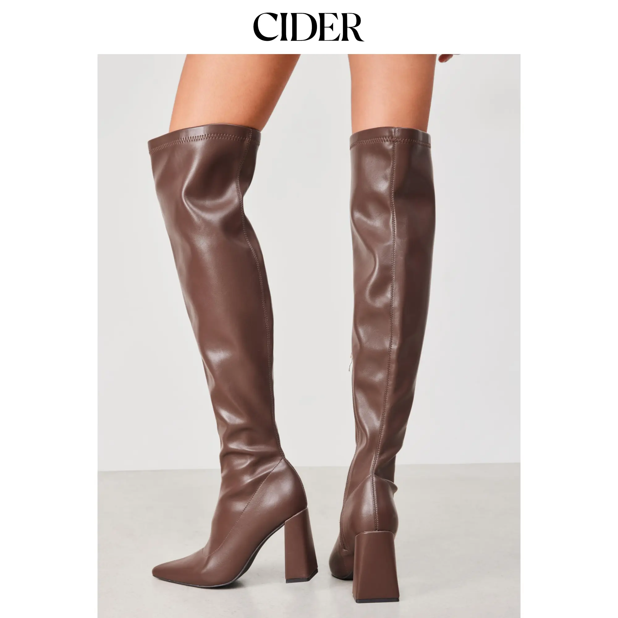 Cider [size 6-11] ELASTIC CHUNKY HEEL KNEE HIGH BOOTS