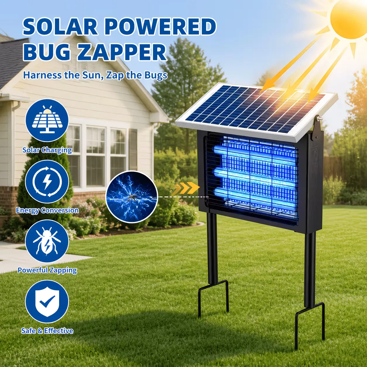 2026 Upgraded Bug Zapper Light, 3 UV Tubes 4500V High Voltage Electric Insect Trap, Hanging & Freestanding Waterproof Bug Killer for Kitchen Backyard Patio Farm
