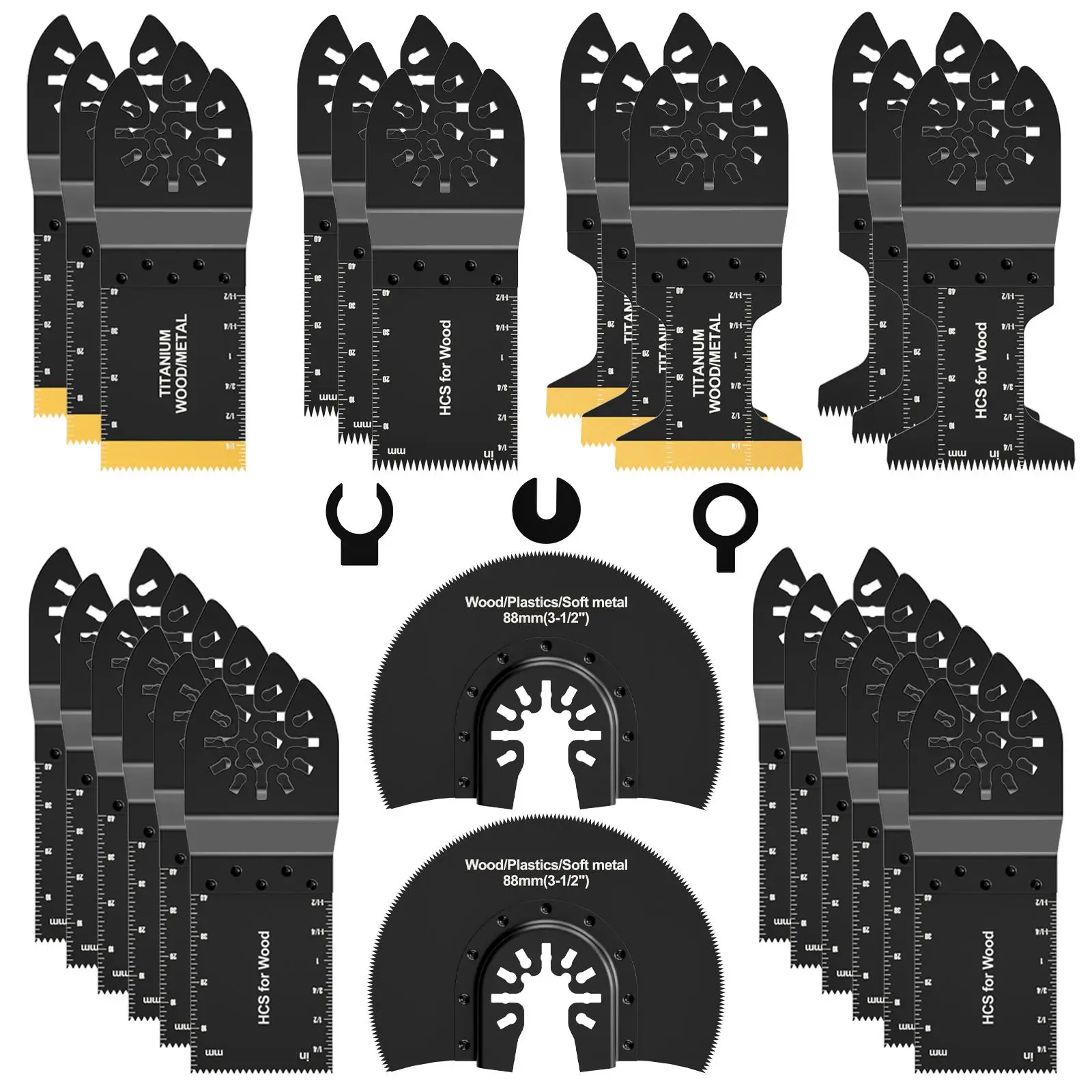 Oscillating Saw Blades for Cutting, 29pcs/set Heavy Duty Titanium Multitool Blades for Wood Plastics Metal, Oscillating Tool Blades Kits for Rockwell