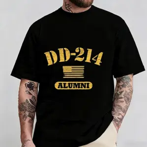 "DD-214 Alumni" Patriotic Veteran T-Shirt - Distressed American Flag Graphic Tee, US Military Retirement Gift Top, Soft Breathable Short Sleeve Crew Neck, Proud Veteran Apparel