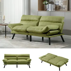 70" Green Modern Linen Convertible Folding Futon Couch Sofa Bed Adjustable Pillow Top Arm Memory Foam Couch Double Loveseat Sofa for Compact Living Space,Dorm,Game Studio,Apartment,Bedroom