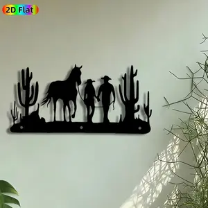 1pc Cowboy Couple with Horse Metal Wall Art, Artistic Western Desert Statue Mural, Vintage Ironwork, Craftsmanship, Decoration, Perfect for Fathers Day, Housewarming Decor, Patio Wall Lodge Western Bar Decor, Ideal Gift for Western Style Enthusiasts