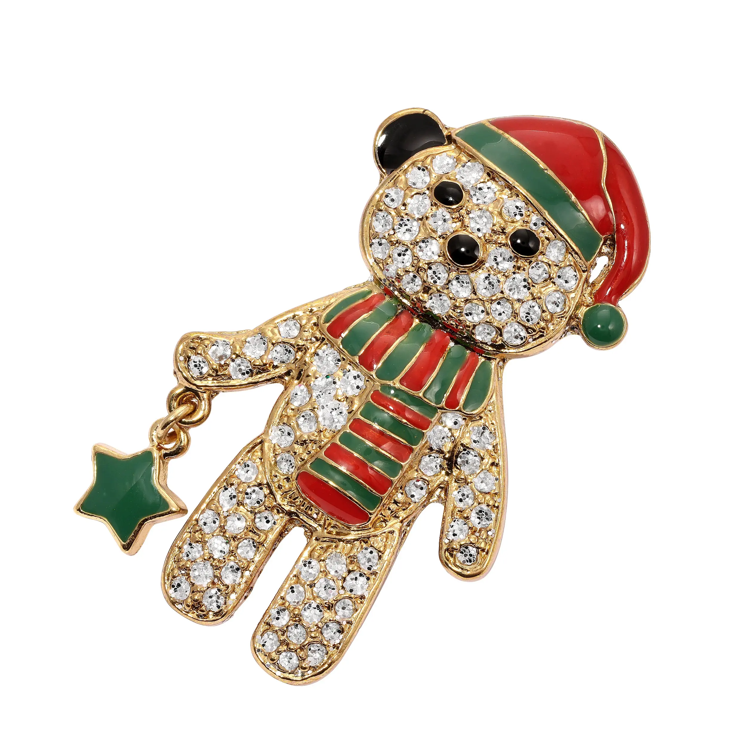 Pave Crystal Christmas Teddy Bear & Charm Brooch