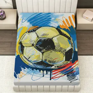 1 Piece Football Sheet - Mattress Protector with Football Field Design (Goals &), Soft and Breathable Cover, Sports Bed Accessory, Machine Washable, Compatible with Single/Double/Queen Sizes