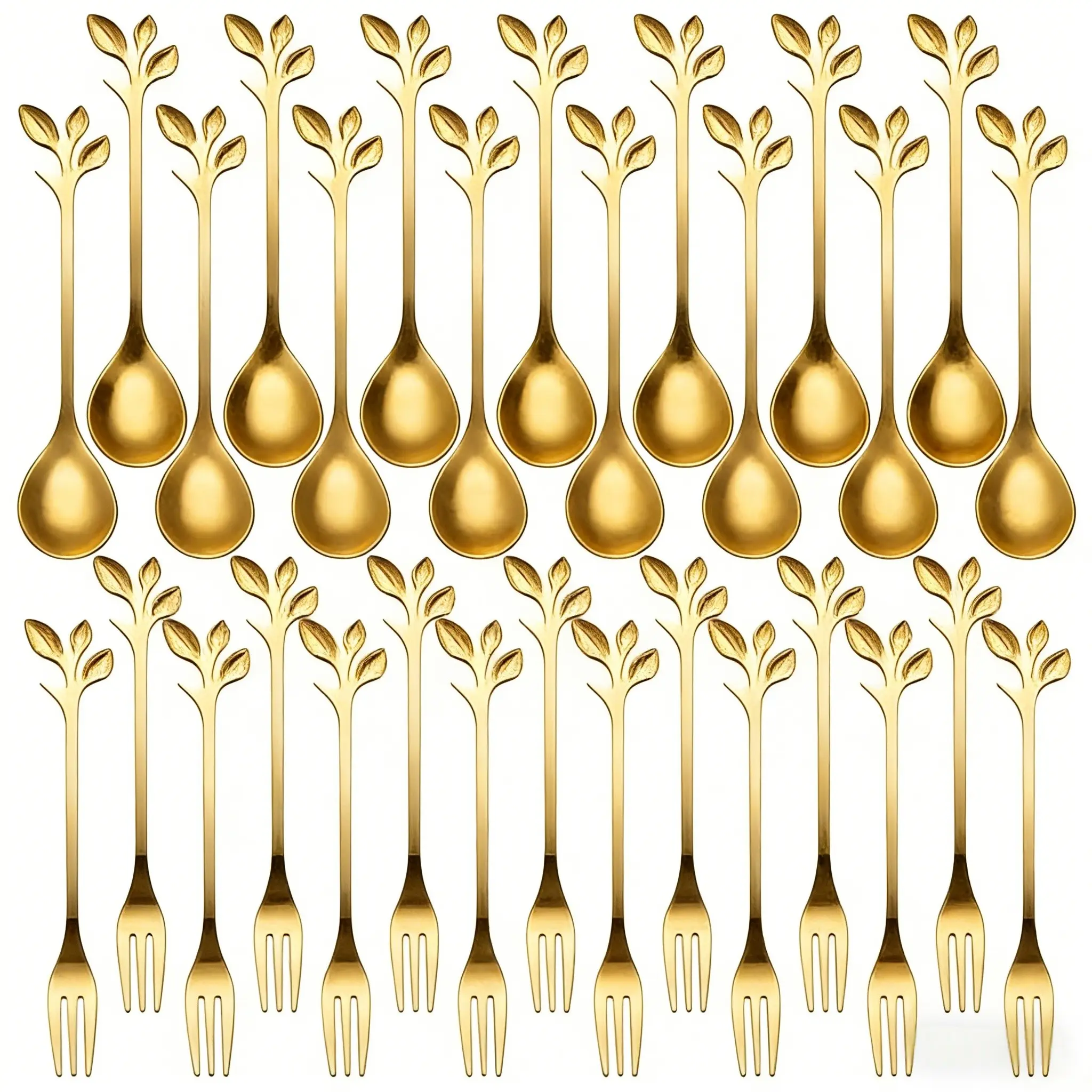 40-Pc Silver Mini Spoons & Forks Set, 4.7" - Stainless Steel Tableware Utensils Espresso Spoon and Dessert Fork Set, Leaf Handle, Ideal for Coffee,Tea, Appetizers, Tastings, Parties, Charcuterie & Cocktails