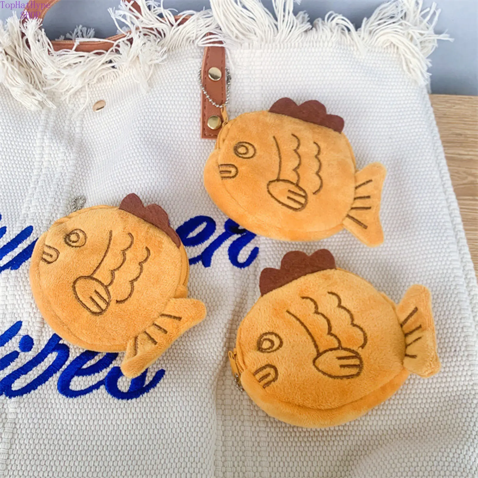 2026 New Cute Plush Taiyaki Coin Purse, Mini Fish-Shaped Storage Bag for Lipsticks, Coins & Cables, Adorable Keychain Bag Charm Pendant, Soft Portable Organizer Perfect for Daily Outings, Travel & Bag Decoration