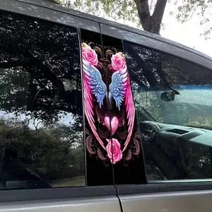 2-Pack Beautiful & Fun Car Center Pillar Stickers with Creative B-Pillar Protective Film, Pink Angel Wings Decals for Cars, Walls, Window Glass, etc., Windshield Sticker