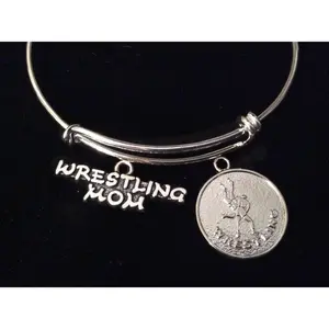 Wrestling Mom Expandable Adjustable Wire Bangle Bracelet Sports Jewelry Gift Silver Adjustable Bangle