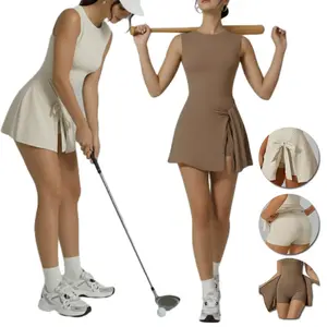 Womens Tennis Dress Wrap Skirt Built in Shorts Sleeveless Golf Athletic Romper Sundress Tie Front Ruffle Side Slit Durable Fabric