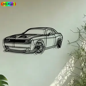 1pc Muscle Car Silhouette Metal Wall Art, Racing Dodge Challenger Statue Mural, Artistic Metalwork, Intricate Craftsmanship, Perfect for Fathers Day, Housewarming Decor, Perfect for Garage Man Cave Office Decor, Ideal Gift for Automotive Enthusiasts.