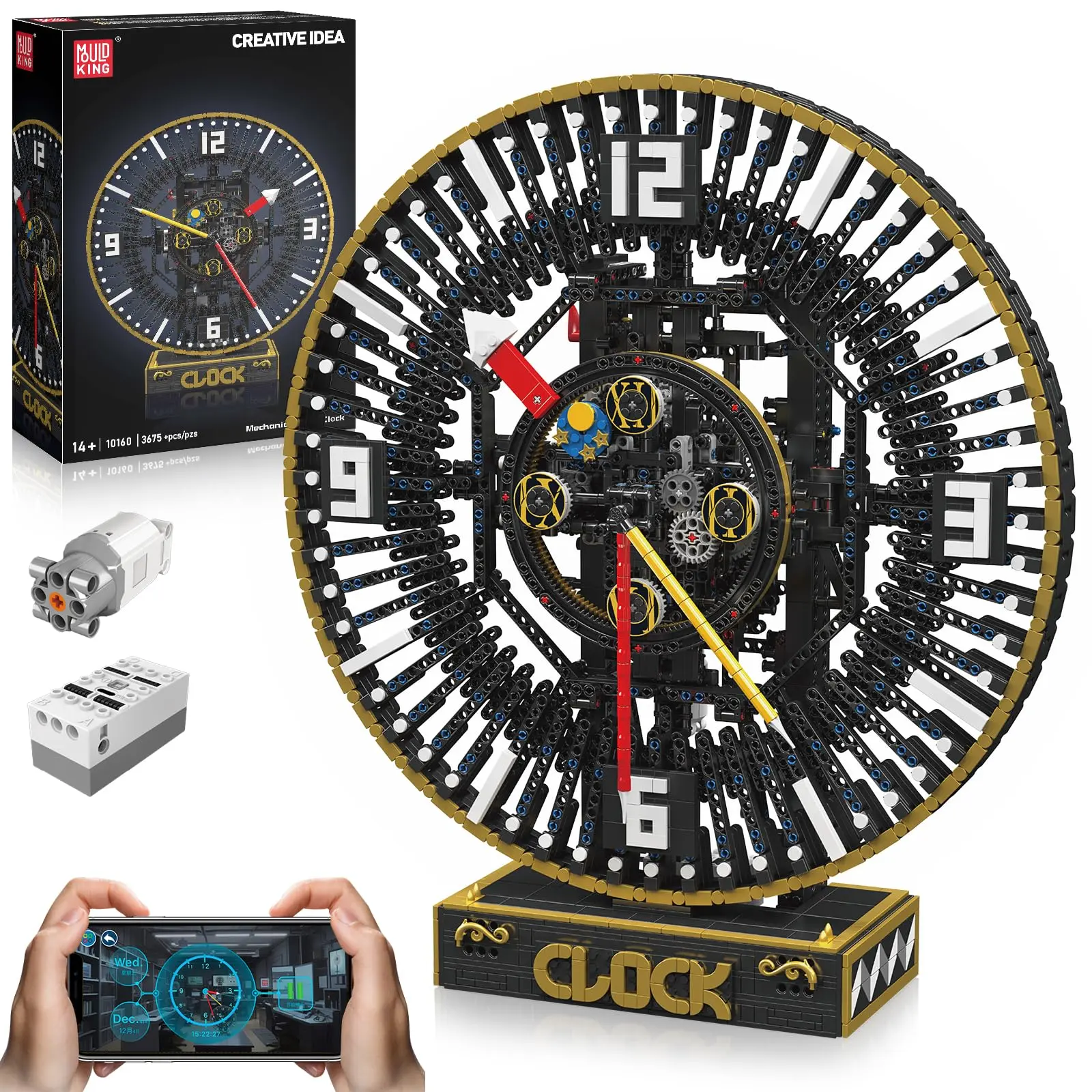 Mould King 10160 Cyberpunk Grand Clock BPA-Free Building Blocks Set, 3675+ Pcs Real-Time Clock Model Kit with Mechanical Gears, App-Controlled Electric Bricks & Parts, Creative Gift for 12 Years Above (Graduation, Thanksgiving)