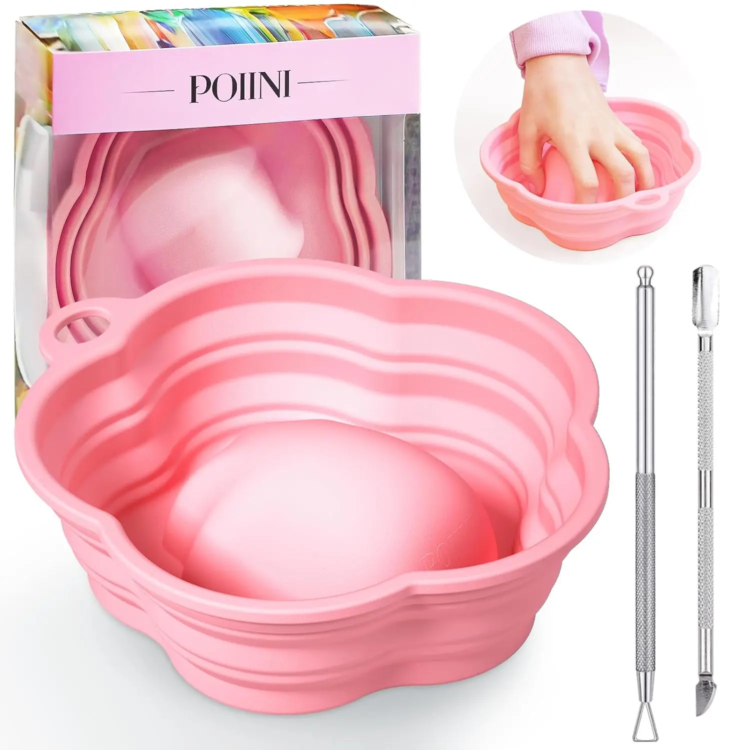 POIINI Nail Soaking Bowl, Portable Stainless Steel Tool with Cuticle Pusher, Easy to Clean, Ideal for DIY Nails and Travel-Friendly Reusable Nail Kit nail supplies