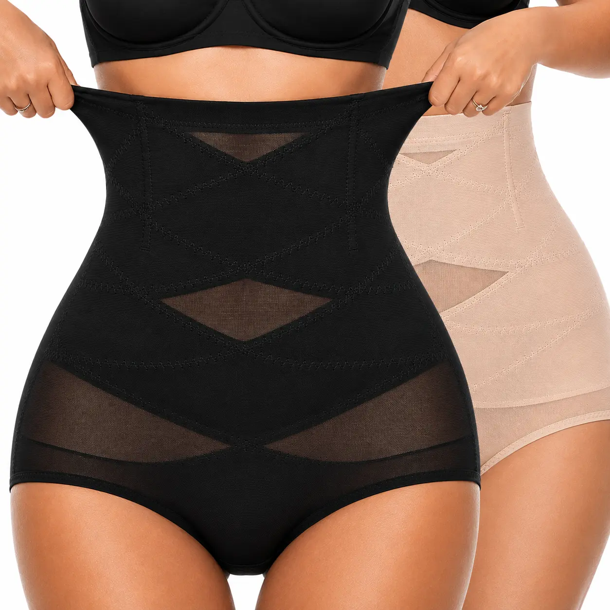 Women's 2 Pack  High Waisted Seamless Shapewear Panties, Tummy Control, Breathable Mesh, No Show Under Dresses, Soft Stretch Everyday Wear