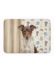 Carolines Treasures WDK7584RUG 19x27 in. Chocolate & White Rat Terrier Coffee Bar Memory Foam Kitchen Mat, Animal-Inspired, Art-Themed, Cozy, Cushioned, Dual-Colored, Animal-Inspired Kitchen Rugs, Art-Themed Kitchen Rugs