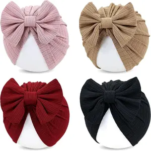 4 Pieces Baby Girls Turban Hats with Bow Newborn Hospital Caps Bonnets Beanies Headwraps  Infants Toddlers
