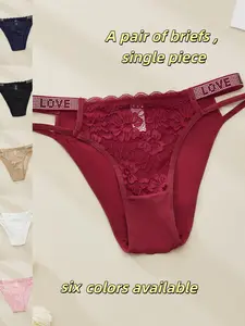 Women's Sexy Lace Thong Briefs, Multi-Color Options, Floral Cutout, Mid-Waist, Rhinestone Detail, Cotton Lining, Comfortable & Breathable, Lace Shaper Panties