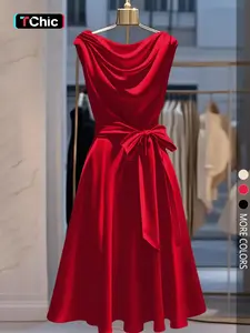 Women's Fashion Sleeveless Bow Neck Casual Fitted Dress, Perfect for Daily Commuting, Stylish and Comfortable, Ideal for Everyday Wear