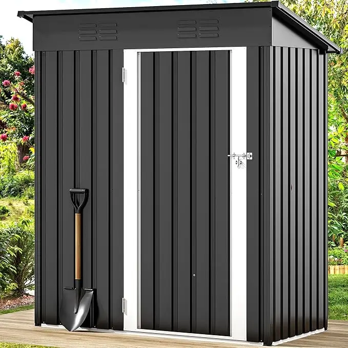 Yitahome Metal Outdoor Storage Shed 5x3ft, Lockable Tool Sheds Storage with Air Vent for Garden, Patio, Lawn to Store Garbage Can, Lawnmower, Dark Gra
