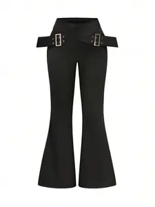 Plus Size Knitted Flared Pants | Curvy-Friendly Buckle for Pumpkin Patch & Holiday Shopping | No-Sag Waist Dress Fabric pants women