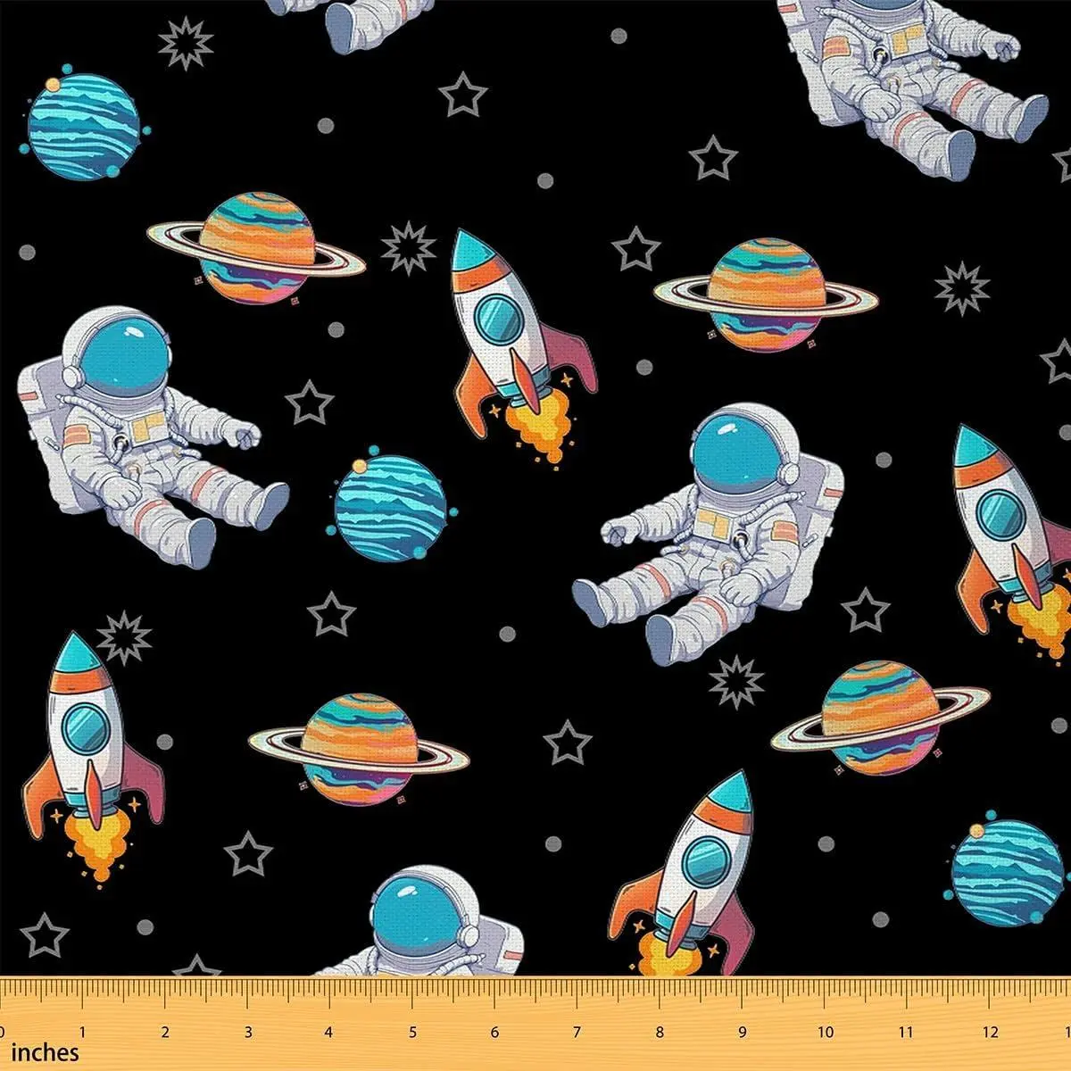 Cartoon Astronaut Fabric,Rocket Planet Soft Flannel Polyester No Stretch Fabric,Stars Dots Decor,Black Gray Blue Crafts & Sewing Supplies DIY Fabric