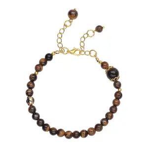 Yellow Tiger's Eye Beads Mix Goldtone 6-10mm Beaded Anklet for Women Jewelry for Women Ct 46.33 Birthday Christmas Gifts