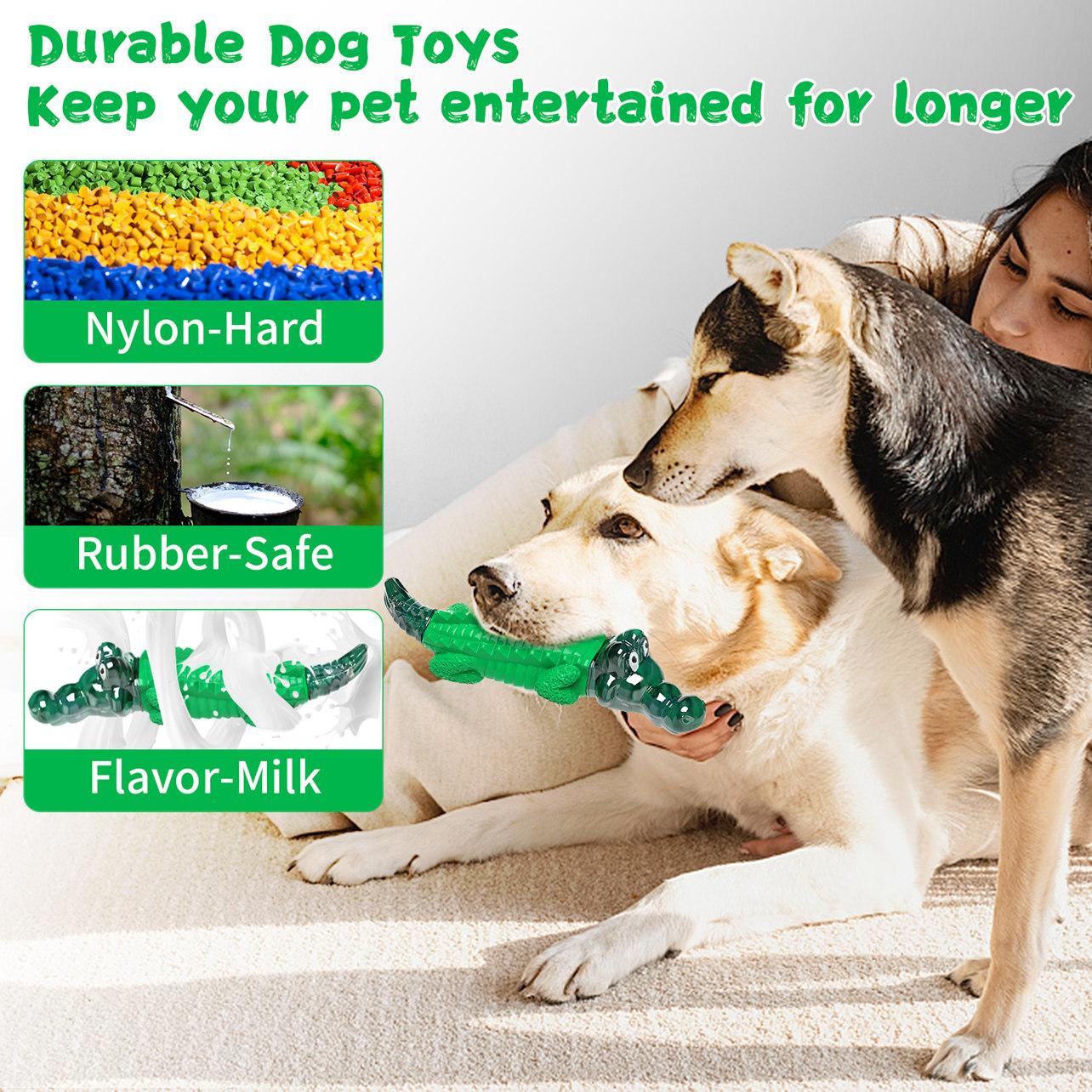 Fuufome Ultra-Rubber Hard Crocodile Chew Bone for Aggressive Chewers - Durable Dog Toy, Mouth Cleaning, Anxiety Relief for All Sizes & Breeds
