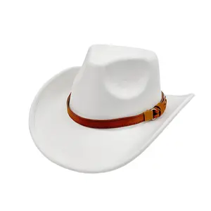Western Style Cowboy Hat for Women and Men, Felt Look Wide Brim Vintage Cowboy Hat with Belt Buckle Band, Unisex Retro Polyester Hat for Travel Outdoor Party Casual Wear