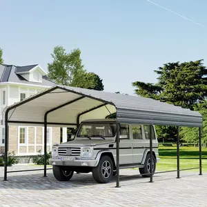 Carport 10 x 20 ft Heavy Duty Metal Carport Canopy with Galvanized Steel Roof, Outdoor Garage Car Shelter Shade for Car, Truck and Boats, Grey