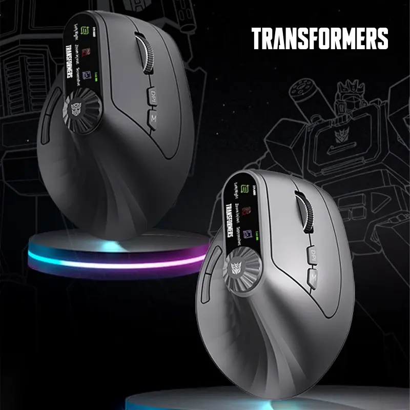 Transformer Vertical Lightweight Ergonomic Mouse with LED Screen Knob Control, Rechargeable Wireless 3 Device Connection, Silent Click Computer Mouse PC Macbook Gift