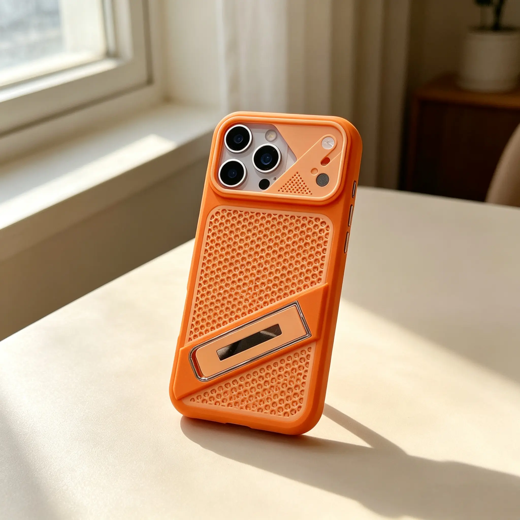 Honeycomb Cooling Cellphone Casing for iPhone 17,16,15,14,13, Built-in Invisible Stand, Shockproof Protection Mobile Phone Accessories