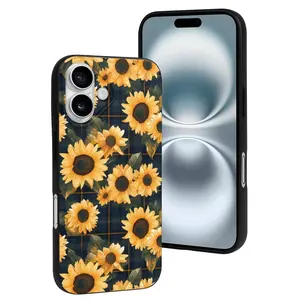 Compatible with Iphone 16 Case Cute - Scottish Blue Plaid Sunflower Soft Silicone Case Compatible with Iphone 16 Phone Case for Women Men