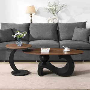 Nesting Coffee Table Set of 2, Oral and Round Coffee Table Set, Industrial Table for Living Room, Large 47.24'', Small 19.69''