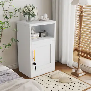 Steel Nightstand Cabinet with Locked Door and Adjustable Shelf, Under Desk Metal Storage Cabinet with Open Countertop, Storage Cabinet Can be Used for Sidetable, File Cabinet, End Table Bedside Drawer drawer dresser Furniture Organizer