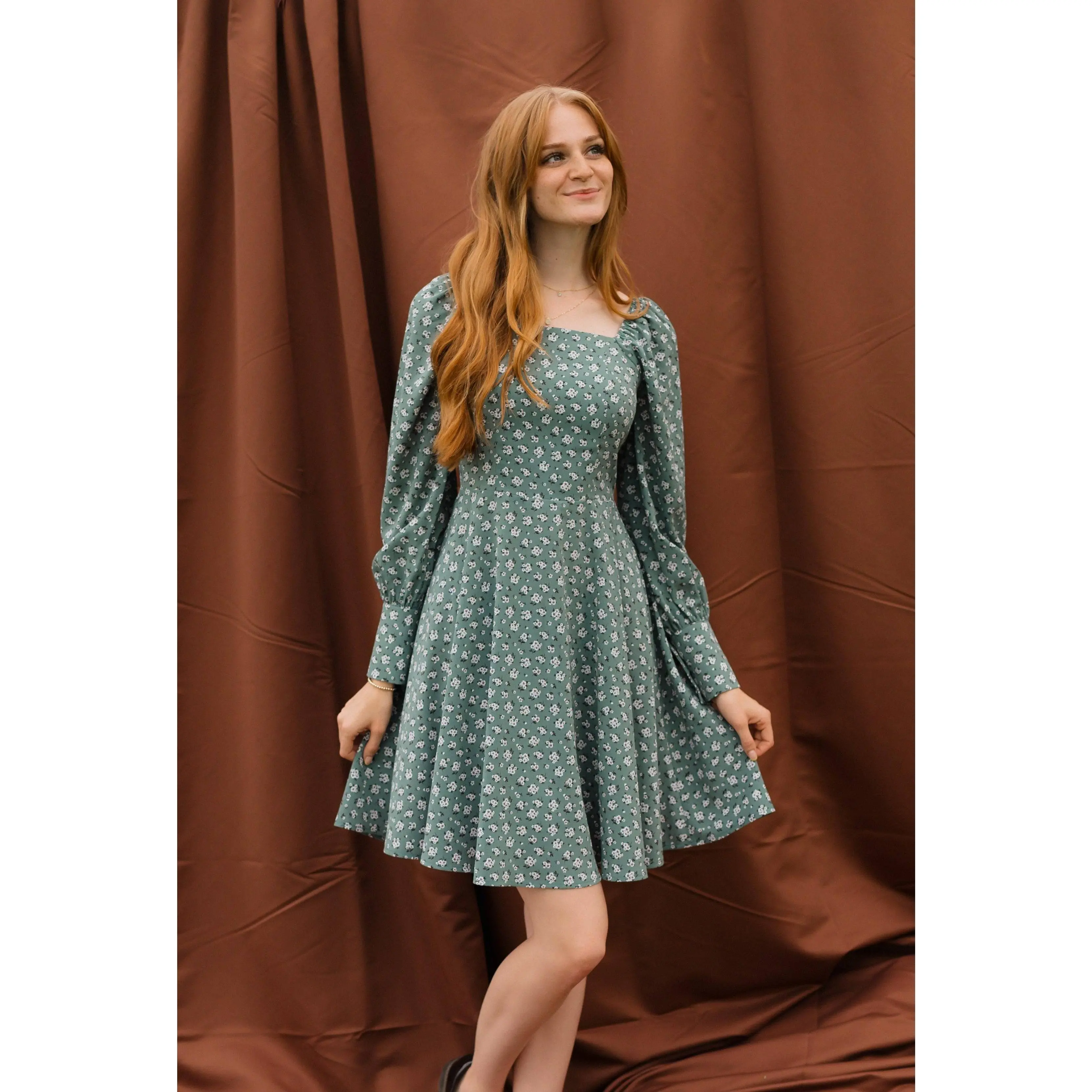 Rispetto Dress in Sea Foam | Long Sleeve Square Neck Dress
