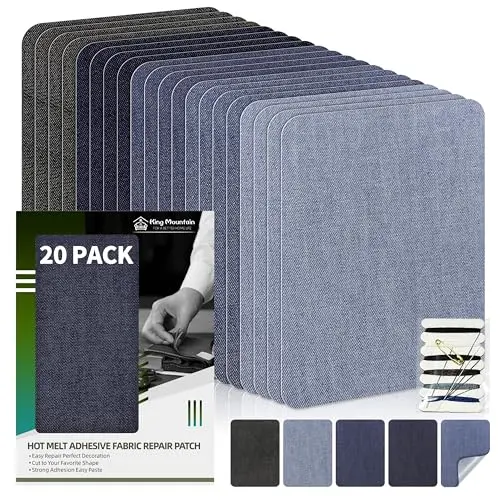 KING MOUNTAIN Iron-on Repair Patch 20 Pcs Pack,Denim Patches for Jeans Kit 3" by 4-1/4", 100% Cotton Denim Iron-on Repair Patch,Jeans and Clothing Repair and Decoration Kit (Five Color) KING MOUNTAIN Iron-on Repair Patch 20 Pcs Pack,Denim Patches for Jeans Kit 3" by 4-1/4", 100% Cotton Denim Iron-on Repair Patch,Jeans and Clothing Repair and Decoration Kit (Five Color)