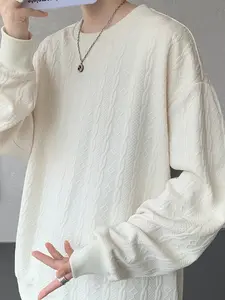 Men's Solid Jacquard Sweatshirt, Three-Dimensional Texture, Standard Fit, Long Sleeve, Round Neck, Casual Knitwear for Fall and Winter, Suitable for Daily Wear, Parties, and Versatile Styling for All Body Types