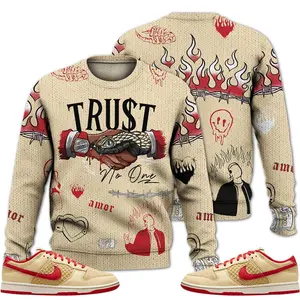 Dunk Low Strawberry Waffle Sweater Slim-Fitting Crew Neck Long Sleeve Acrylic Wool Blend Graphic Print Streetwear Casual Autumn Fabric Knitwear Menswear Tops