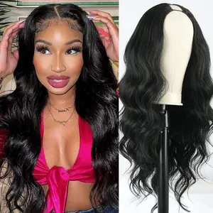 V-Part Black Body Wave Half Wig | Long Loose Curly Synthetic Glueless Wig Natural Loose Curly V Part Extension for Women