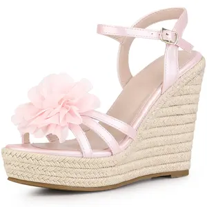 BLISSFUL STEP Women's Flower Platform Espadrilles Wedge Heel Sandals