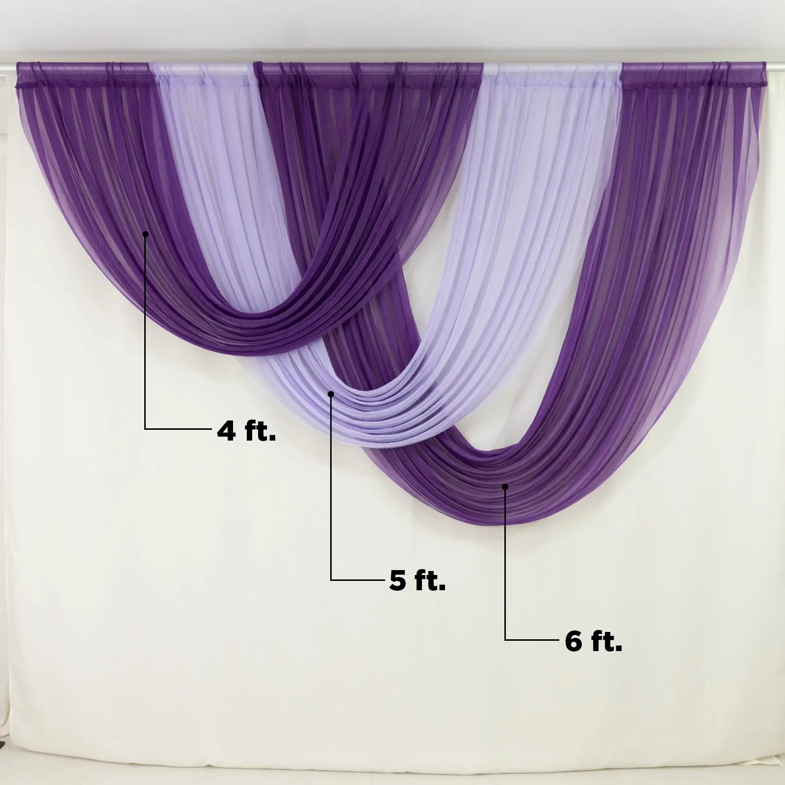 Sheer Chiffon Attached Valance Curtain - 4ft x 5ft Lavender Lilac Voile Drape with Rod Pocket, for Windows, Bedrooms, Wedding Venues, Arch, Tents (Cold Gentle Cycle Care), Curtain For Windows