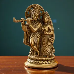 Cherished Radha Krishna Brass Statue | 5.5" Hindu God Idol for Pooja, Mandir, Home Décor | Elegant Housewarming Gift, Sacred Decorative Sculpture