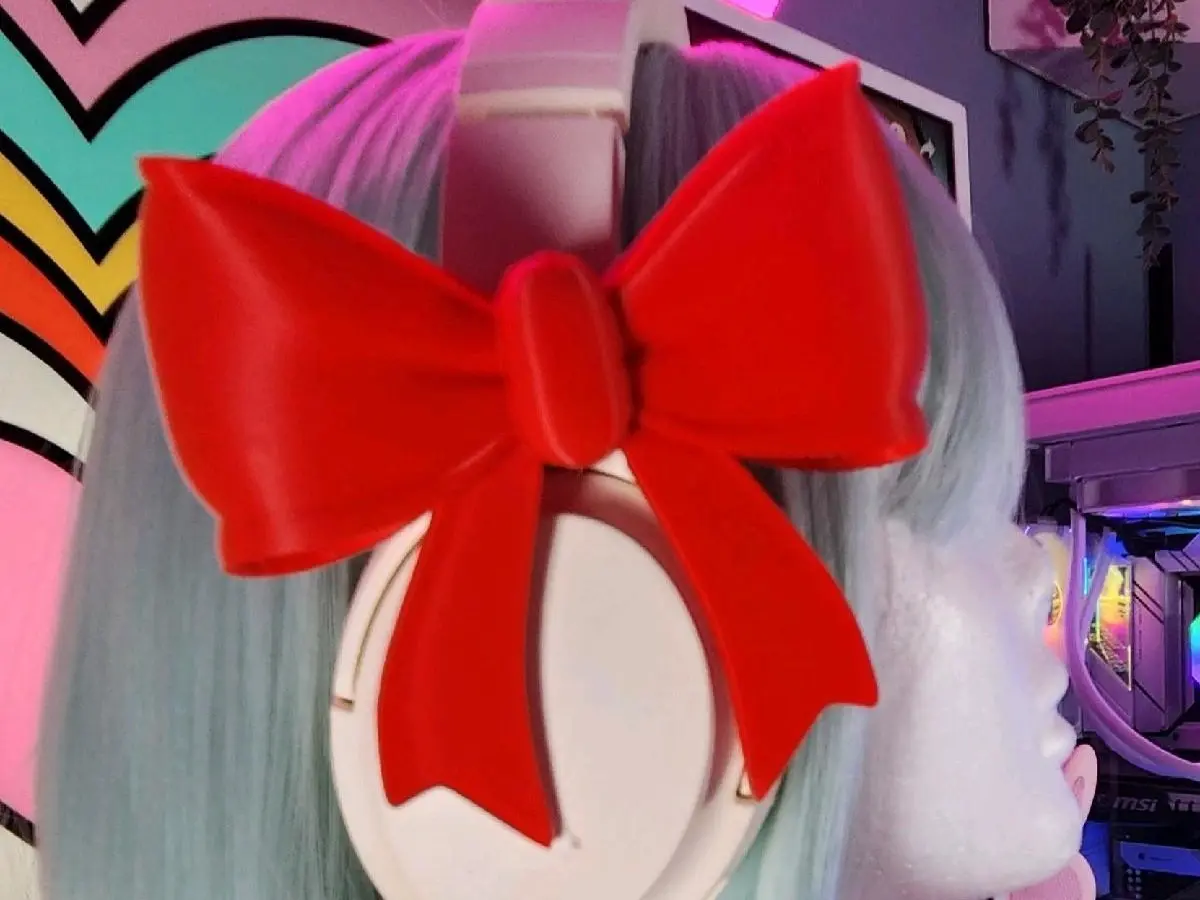 BubblyBeats3D Headphone Accessories - Kawaii Style with Cute Red Bows for Enhanced Gaming Experience
