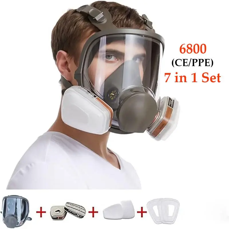 Full Facepiece Reusable 6800 Mask - 7 in 1 Full Face Cover Filter Mask Anti-fog Supplies Wide Field Of View, Suitable for Spray Paint, Coating, Chemic