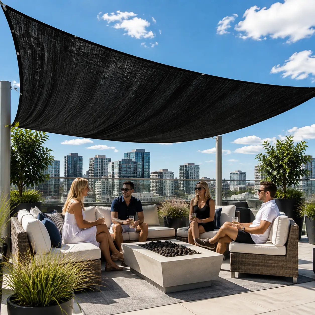 UV-resistant breathable black sunshade net, 10  × 13 ft, lightweight canopy with sturdy mesh, reinforced rivet rings and thickened seam edge stitching. Multi-purpose sunshade net suitable for greenhouses, chicken coops, and courtyards.
