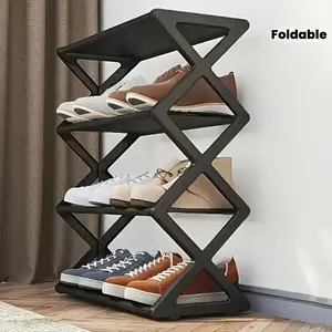 4-Tier Foldable Shoe Rack, Shoe Organizer, Shoe Storage | Easy Installation, High Load Capacity, Space-Saving Design for Narrow Entryways/Hallways, Non-woven Fabric Shelves with Golden Tube Connectors