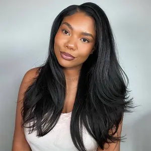 Vshow Salon Quality Yaki Straight Pre Styled Glueless Human Hair Wigs Layered Cut Blow Out Yaki Hair Wear Go Wigs For Beginners