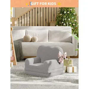 2-in-1 Foldable Kids Sofa, Convertible Toddler Couch to Sleeping Lounger, Plush Sherpa Upholstered Chair, Great Gift for Little Boys and Girls